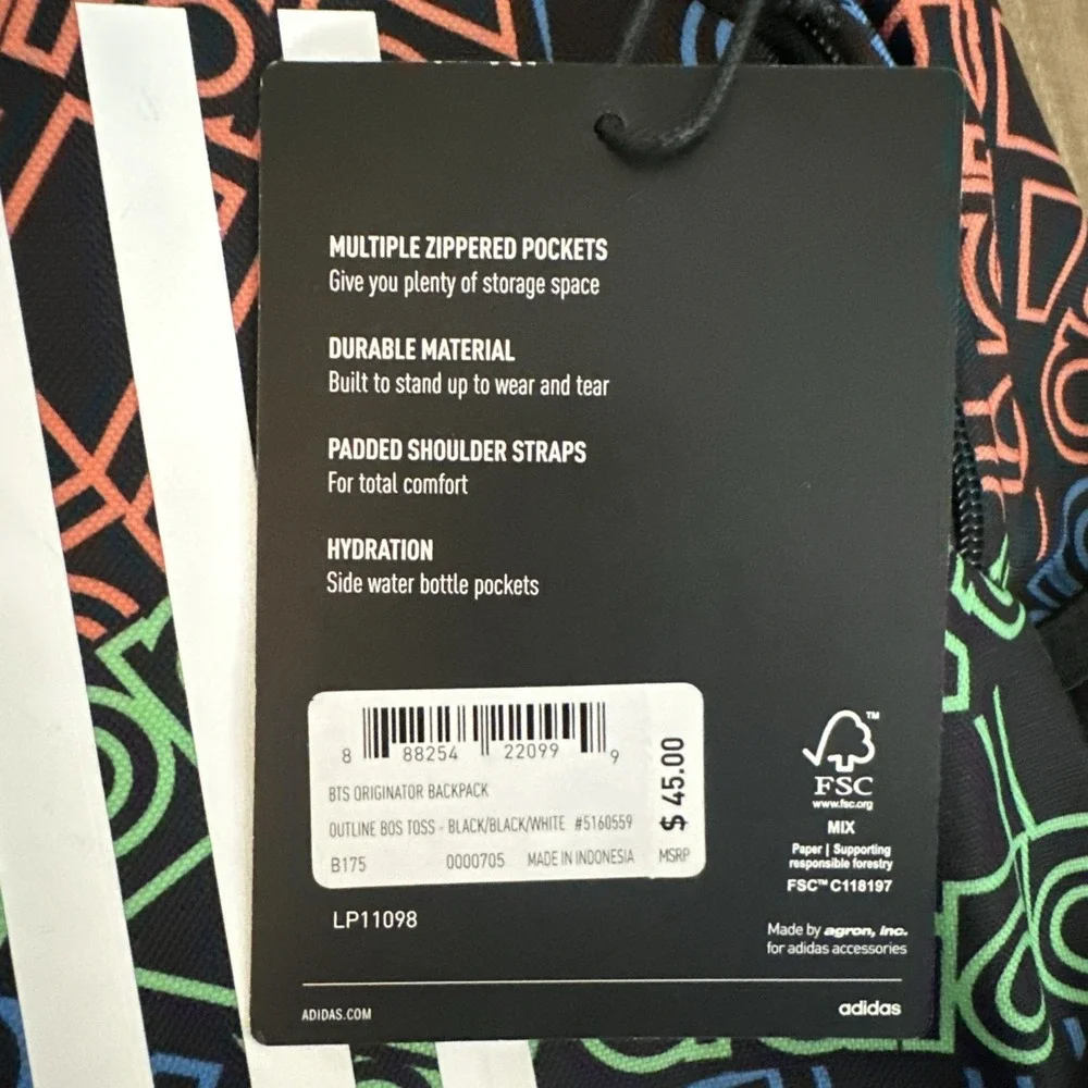 Adidas Originator Small Backpack Black/ Multi Laptop Sleeve‎ One Size Men Women